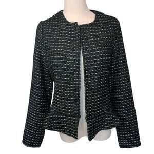 NWOT, DOLAN TWEED LADY JACKET, Black/Blue Collarless, Peplum, Size Small